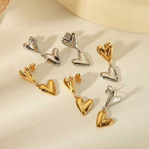 1 Pair IG Style Basic Commute Heart Shape Plating 304 Stainless Steel 14K Gold Plated Drop Earrings