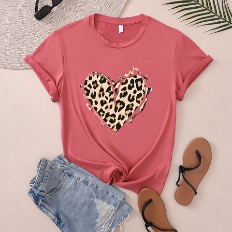 Women's T-shirt Short Sleeve T-Shirts Round Casual Leopard