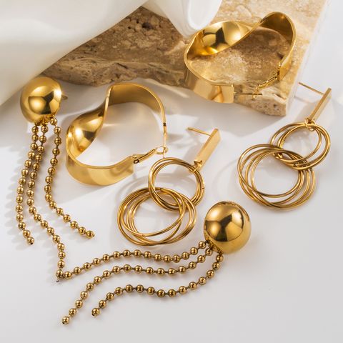 1 Pair Basic Modern Style Classic Style Irregular Round 304 Stainless Steel 18K Gold Plated Hoop Earrings Drop Earrings