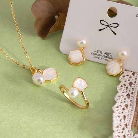 Elegant Simple Style Shell Freshwater Pearl Copper Rings Earrings Necklace In Bulk