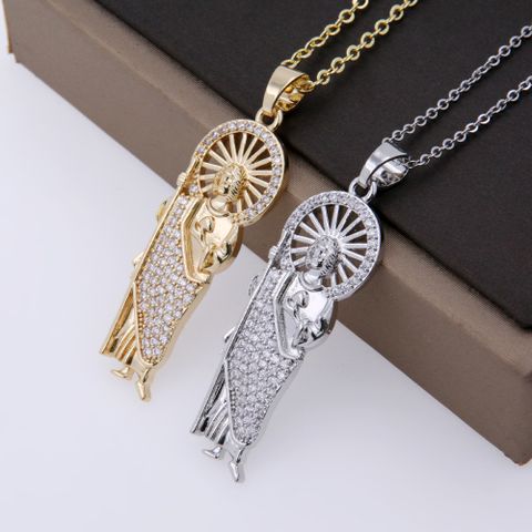 Wholesale Basic Modern Style Classic Style Human Copper Plating Hollow Out Inlay 18K Gold Plated White Gold Plated Zircon Pendant Necklace
