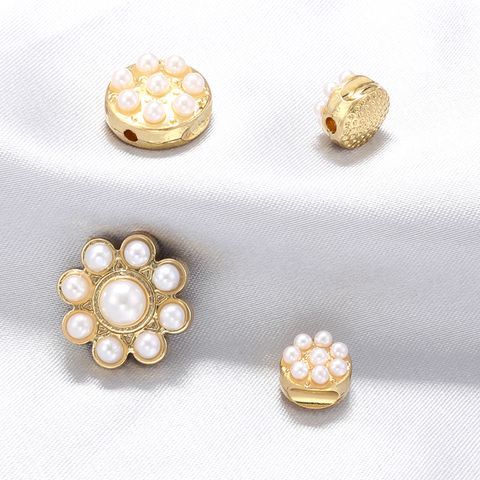 1 Piece Diameter 12mm Diameter 15mm Diameter 8mm Copper Artificial Pearls 18K Gold Plated Round Flower Polished Beads