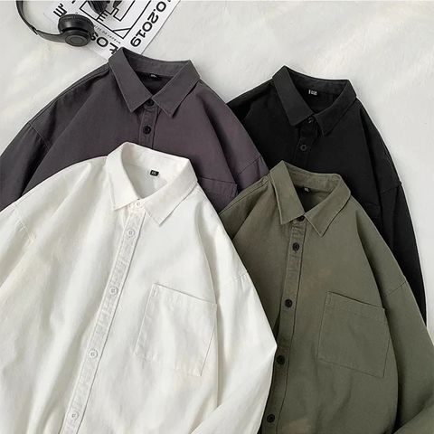 Women's Blouse Long Sleeve Blouses Pocket Washed Button Casual Simple Style Classic Style Simple Solid Color