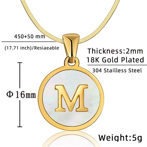 304 Stainless Steel 18K Gold Plated Simple Style Round Letter Pendant Necklace