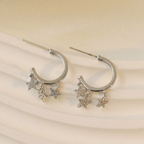 1 Pair Vacation Simple Style Star Plating Inlay Copper Rhinestones 18K Gold Plated Dangling Earrings