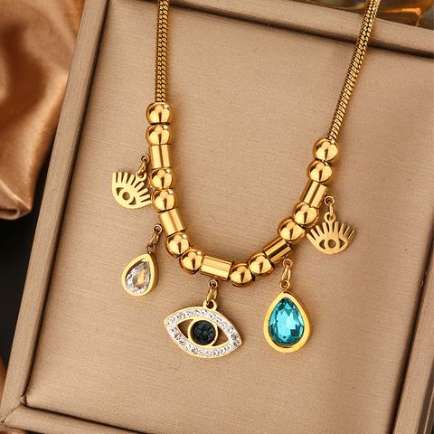 316L Stainless Steel  18K Gold Plated Vintage Style Commute Plating Inlay Devil's Eye Star Moon Turquoise Rhinestones Layered Necklaces