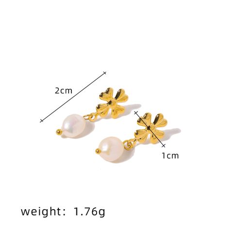 1 Pair Simple Style Classic Style Solid Color Plating Inlay Freshwater Pearl Titanium Steel Pearl 18K Gold Plated Drop Earrings