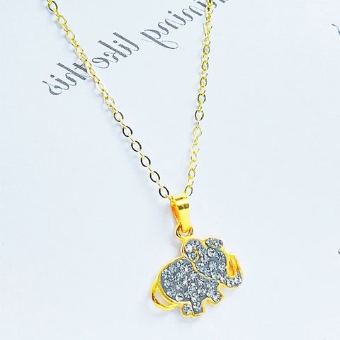 Sterling Silver Cute Lady Sweet Plating Inlay Elephant Frog Artificial Crystal Pendant Necklace