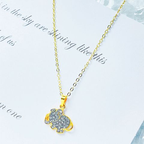 Sterling Silver Cute Lady Sweet Plating Inlay Elephant Frog Artificial Crystal Pendant Necklace