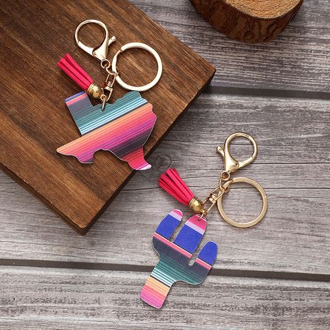 Simple Style Commute Color Block Pu Leather Printing Keychain
