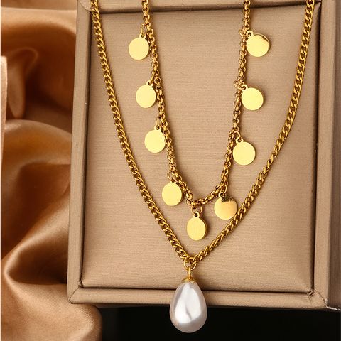 316L Stainless Steel  18K Gold Plated Vintage Style Commute Plating Inlay Devil's Eye Heart Shape Lock Turquoise Rhinestones Pearl Layered Necklaces