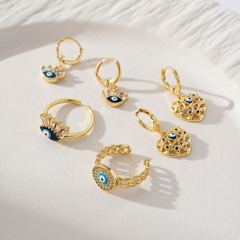 Brass Casual Elegant Luxurious Inlay Round Heart Shape Zircon Rings Earrings