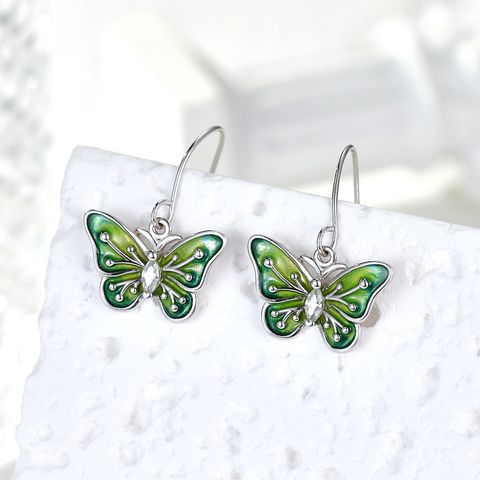 1 Pair Elegant Sweet Pastoral Butterfly Enamel Plating Inlay Sterling Silver Zircon Rhodium Plated Drop Earrings