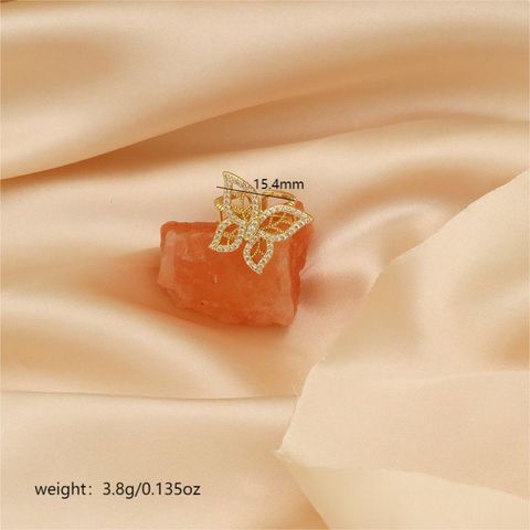 Copper 18K Gold Plated Sweet Plating Inlay Butterfly Zircon Rings