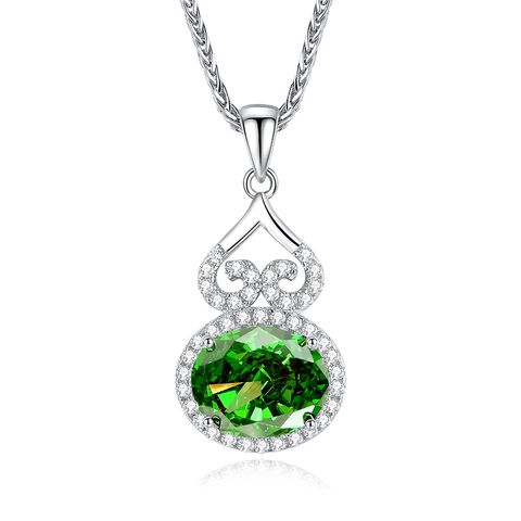 Sterling Silver Elegant Shiny Three-dimensional Hollow Out Inlay Heart Shape Gourd High Carbon Diamond