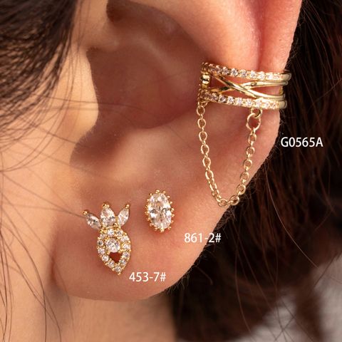 1 Piece Casual Simple Style Oval Carrot Chain Inlay Copper Zircon Ear Studs