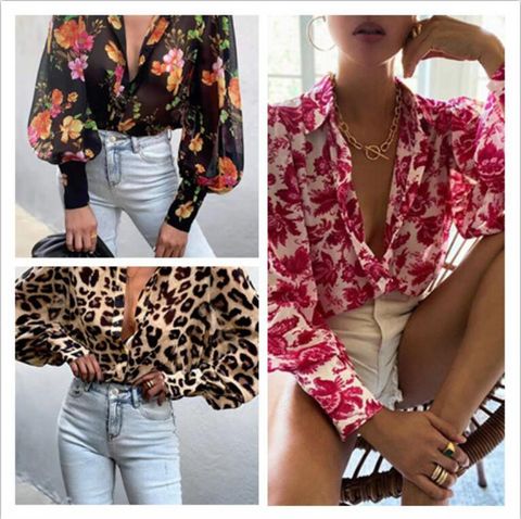 Women's Blouse Long Sleeve Blouses Printing Streetwear Flower Leopard