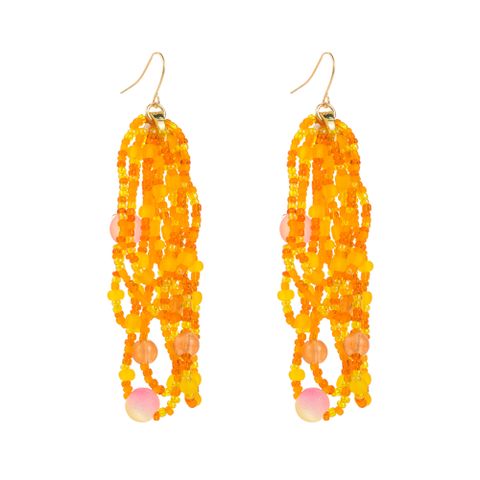 1 Pair Casual Vacation Classic Style Round Beaded Tassel Alloy Resin 18K Gold Plated Drop Earrings