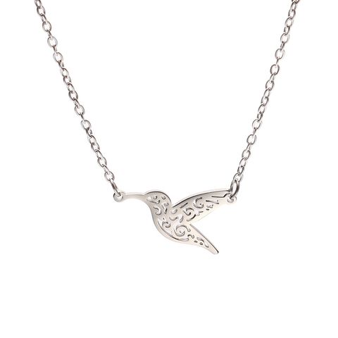 304 Stainless Steel Simple Style Hollow Out Hummingbird Pendant Necklace