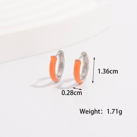 1 Pair Cute Lady Sweet Round Plating Sterling Silver White Gold Plated Hoop Earrings