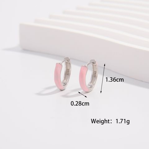 1 Pair Cute Lady Sweet Round Plating Sterling Silver White Gold Plated Hoop Earrings