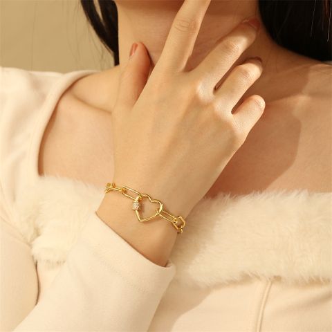 Wholesale IG Style Fairy Style Elegant Palm Heart Shape Copper Inlay Zircon Bracelets Drawstring Bracelets