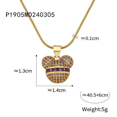 Titanium Steel Copper Casual Elegant Cute Plating Inlay Bear Zircon Pendant Necklace