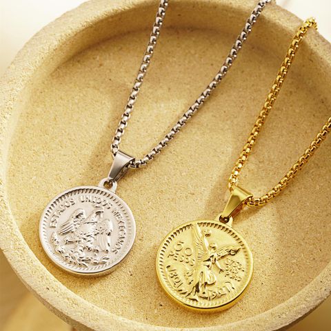 Vintage Style Wings Gold Coin 304 Stainless Steel Plating 18K Gold Plated Unisex Pendant Necklace