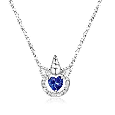 Sterling Silver Basic Modern Style Classic Style Inlay Unicorn Solid Color Birthstone Zircon Pendant Necklace