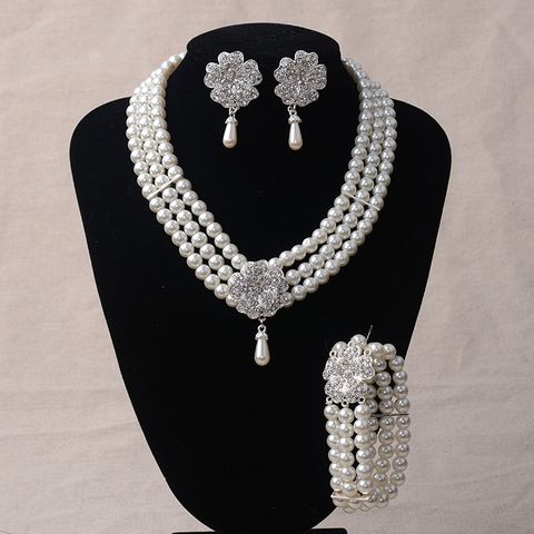 Fashion Flower Artificial Pearl Inlay Artificial Gemstones Women's Bracelets Earrings Necklace