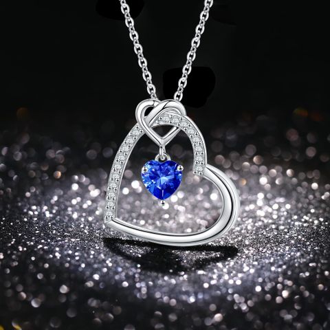 Sterling Silver Elegant Lady Modern Style Plating Inlay Heart Shape Birthstone Zircon Pendant Necklace