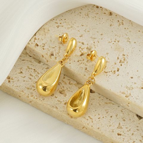 1 Pair Elegant Lady Modern Style Water Droplets Solid Color 304 Stainless Steel Titanium Steel 18K Gold Plated Drop Earrings