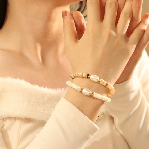 IG Style Bohemian Circle Shell Beaded Inlay Artificial Crystal 18K Gold Plated Women's Bracelets