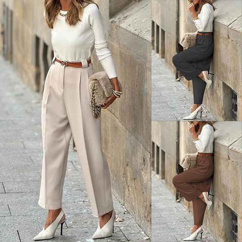 Women's Daily Streetwear Solid Color Ankle-Length Pocket Straight Pants