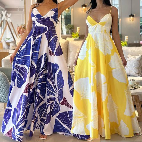 Women's Swing Dress Vacation Strap Printing Sleeveless Flower Midi Dress Holiday Daily Beach