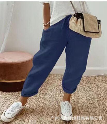 Women's Daily Casual Solid Color Ankle-length Pocket Casual Pants