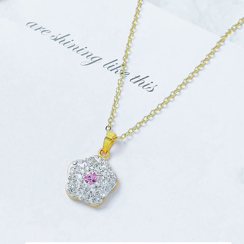 Sterling Silver Cute Lady Sweet Plating Inlay Flower Artificial Crystal Pendant Necklace