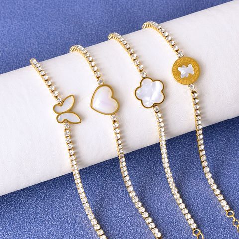 Fairy Style Elegant Lady Bear Heart Shape Butterfly 304 Stainless Steel 18K Gold Plated Shell Bracelets In Bulk