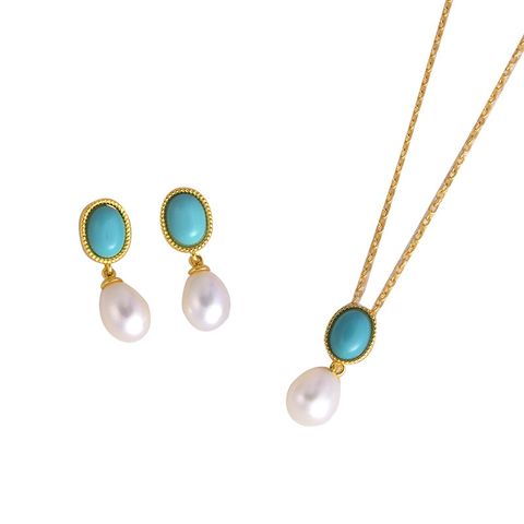 Simple Style Geometric Freshwater Pearl Sterling Silver Copper 18K Gold Plated Jewelry Set In Bulk