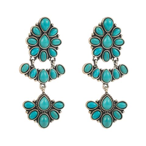 1 Pair Casual Vacation Classic Style Flower Plating Inlay Alloy Turquoise Glass Silver Plated Drop Earrings