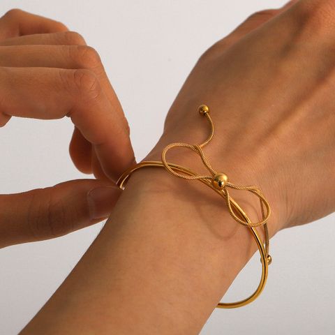 Simple Style Classic Style Bow Knot 304 Stainless Steel 18K Gold Plated Bangle In Bulk