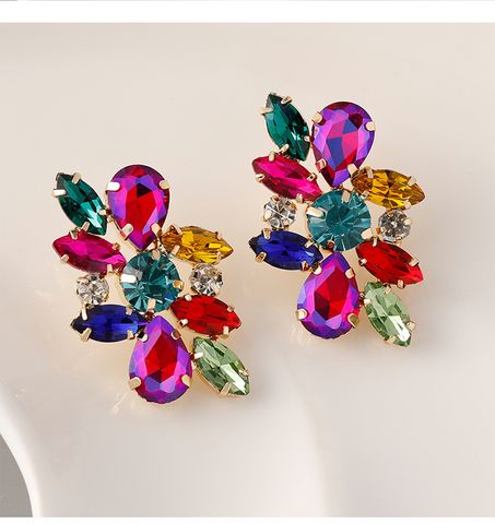 1 Pair Vintage Style Exaggerated Geometric Inlay Zinc Alloy Rhinestones Ear Studs