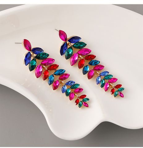1 Pair Basic Modern Style Leaf Inlay Zinc Alloy Rhinestones Glass Drop Earrings