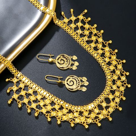 Cobre Chapados en oro de 18k Elegante Señora Argyle Aretes Collar Conjunto De Joyas
