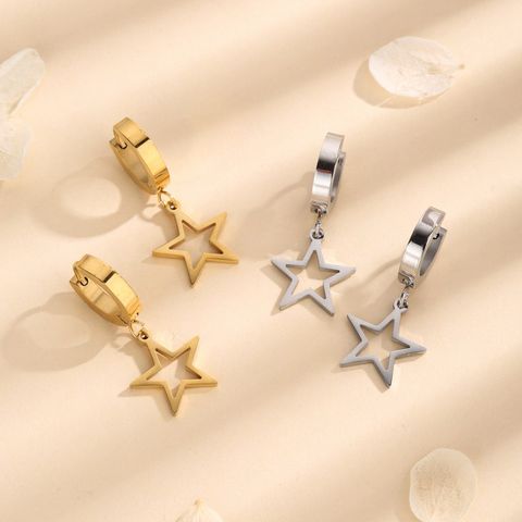 1 Pair Simple Style Star Titanium Steel 18K Gold Plated Drop Earrings