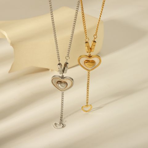 Wholesale Casual Simple Style Heart Shape 304 Stainless Steel Inlay 18K Gold Plated Pendant Necklace
