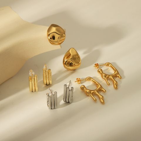 1 Pair Vintage Style Commute Water Droplets Solid Color Plating 304 Stainless Steel Copper 18K Gold Plated Ear Studs