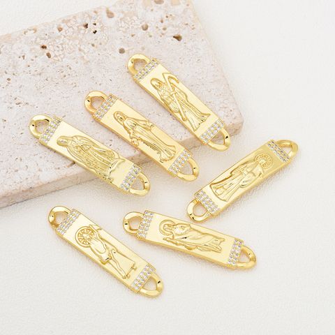 1 Piece 9*40mm Copper Zircon 18K Gold Plated Human Polished Pendant