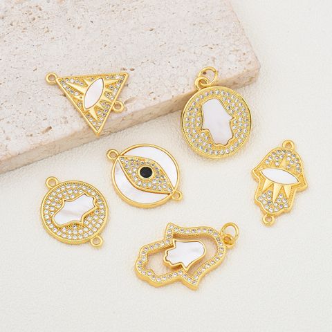 1 Piece 20*15mm 20*17mm 22*14mm Copper Shell Zircon 18K Gold Plated Palm Eye Polished Pendant