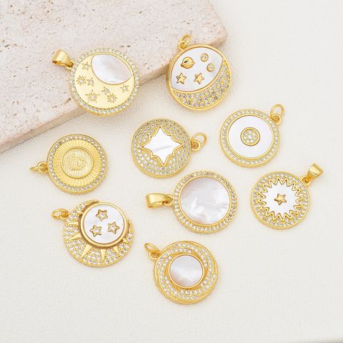 1 Piece 18 * 21mm 20 * 23mm 21 * 23mm Copper Shell Zircon 18K Gold Plated Star Moon Polished Pendant